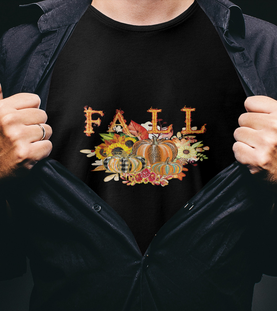 FALL Pumpkin Sunflowers And Leaves Thanksgiving T-Shirt
