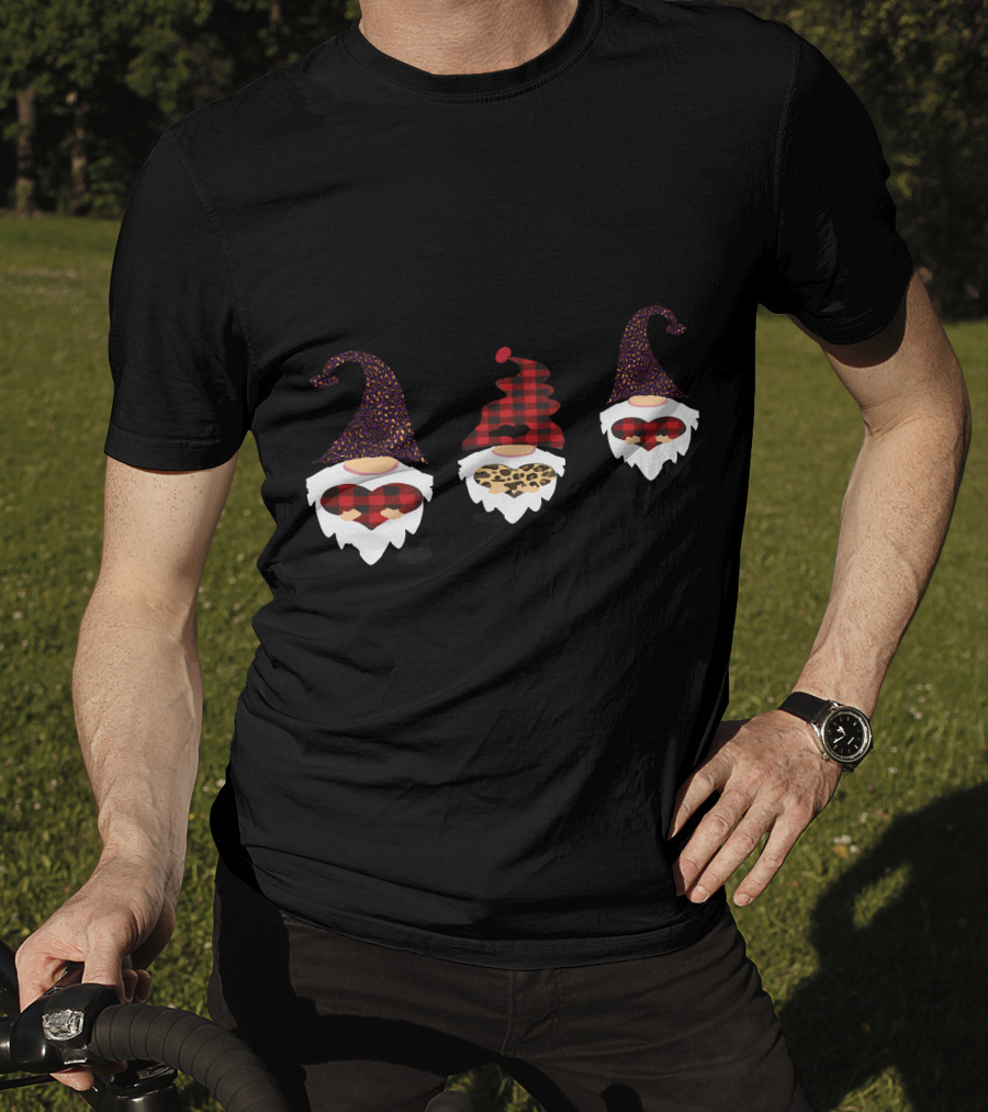 Valentine's Day Love Gnomes With Plaid And Leopard Hearts T-Shirt