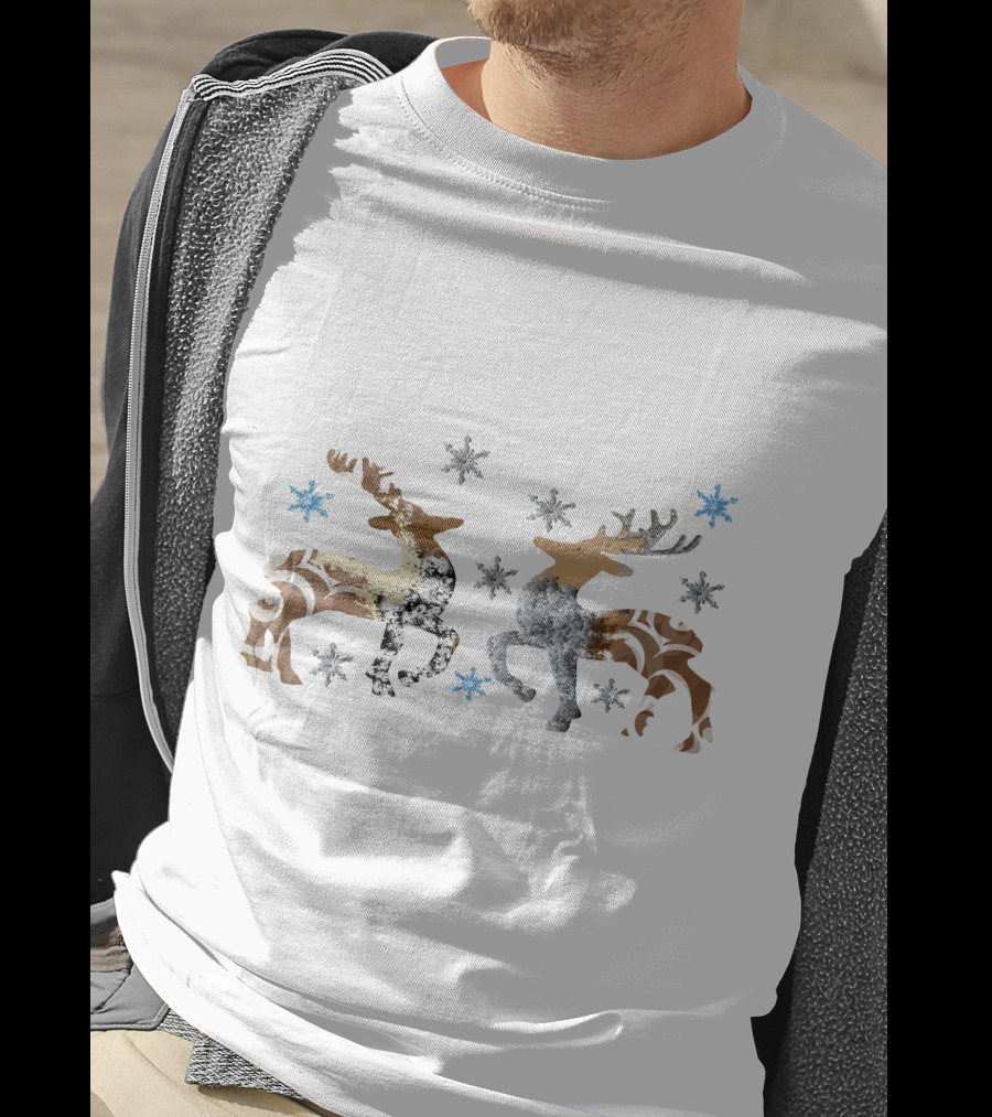 Christmas Reindeer Stone Snowflakes Brown And Silver T-Shirt