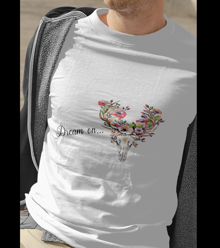 Dream On Deer Skull With Floral Antlers T-Shirt