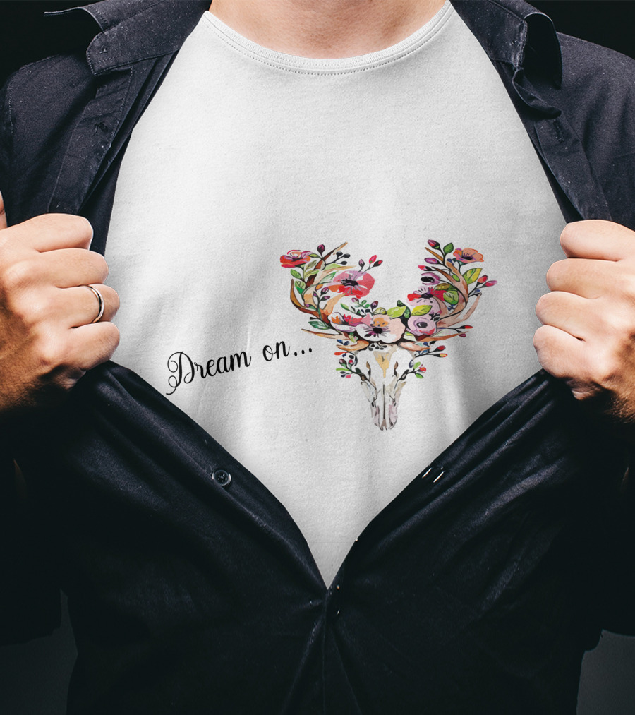 Dream On Deer Skull With Floral Antlers T-Shirt