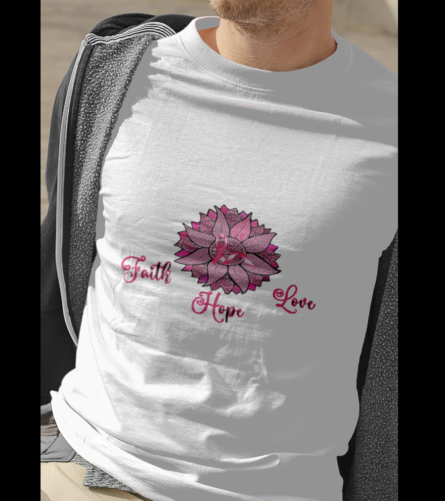 Faith Hope Love Pink Ribbon Leopard Sunflower T-Shirt