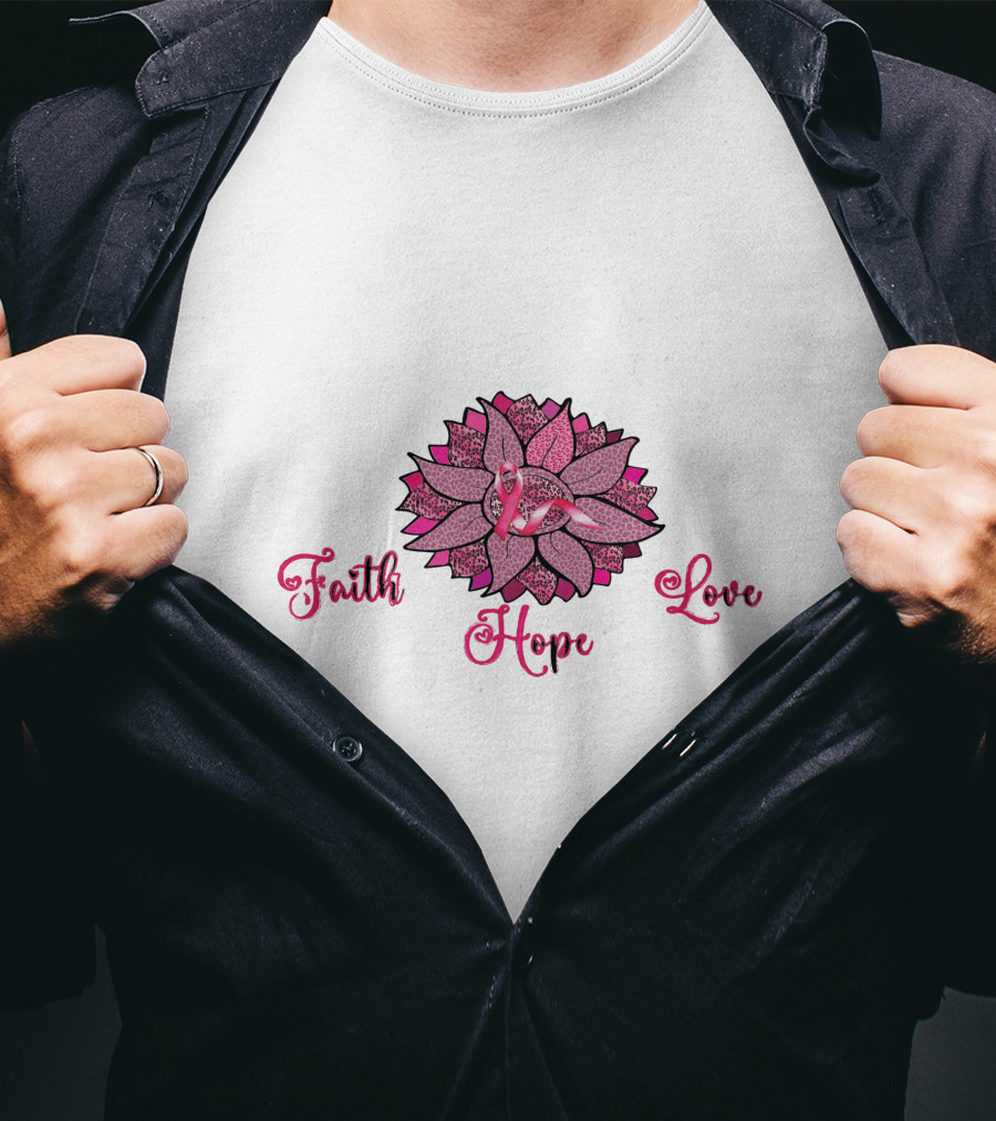 Faith Hope Love Pink Ribbon Leopard Sunflower T-Shirt