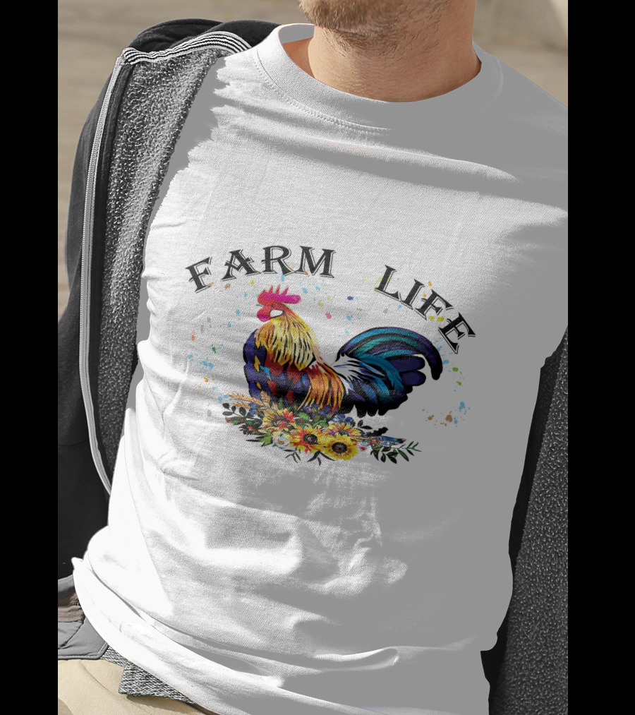 Farm Life Colorful Rooster Floral T-Shirt