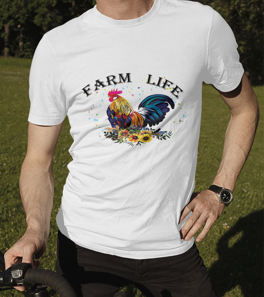 Farm Life Colorful Rooster Floral T-Shirt