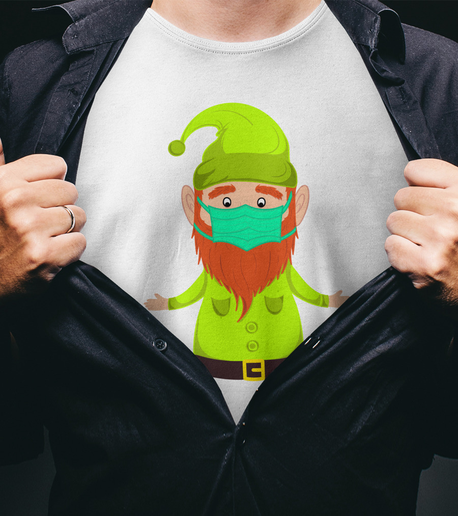 Gnome With Green Hat Wearing Face Mask T-Shirt