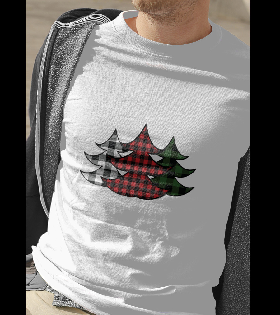 Plaid Christmas Tree Red Green Black White Xmas T-Shirt