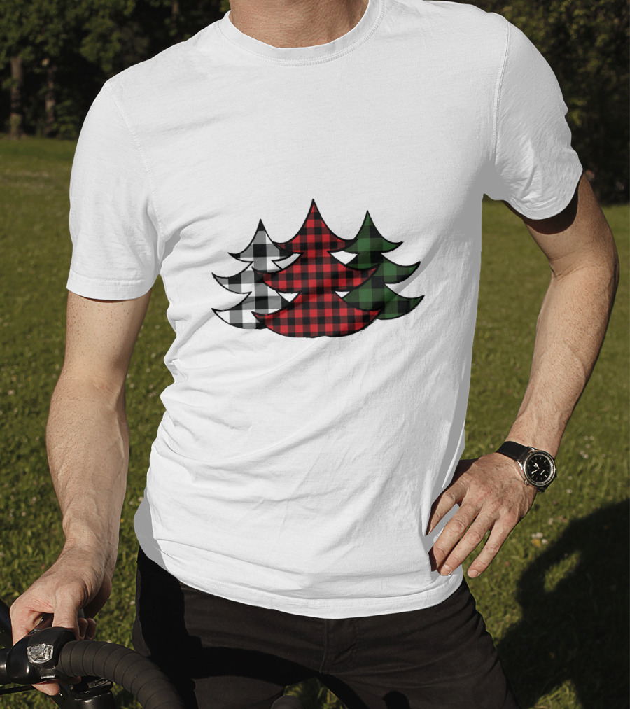 Plaid Christmas Tree Red Green Black White Xmas T-Shirt