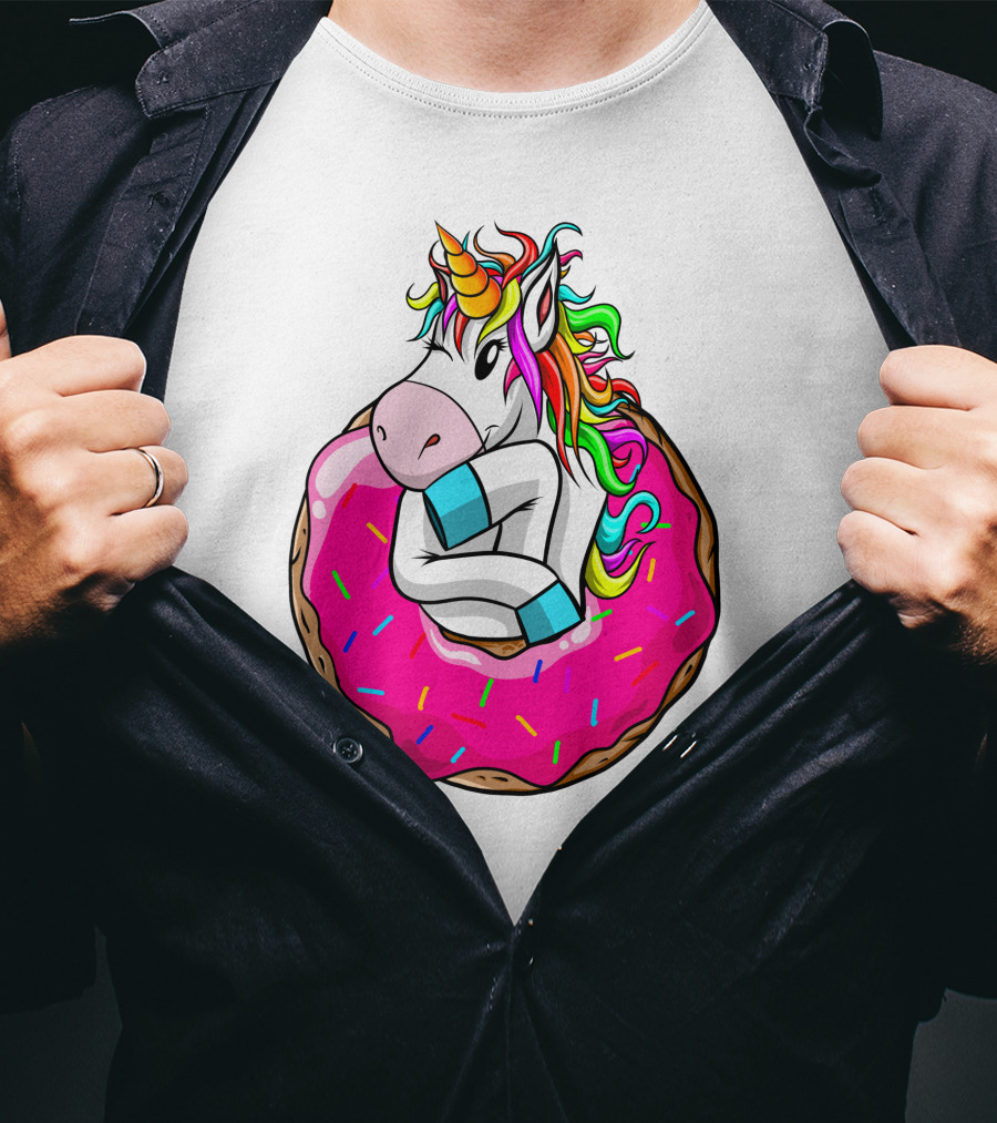 Unicorn Donut Cake Rainbow Horn Pink Sprinkles T-Shirt
