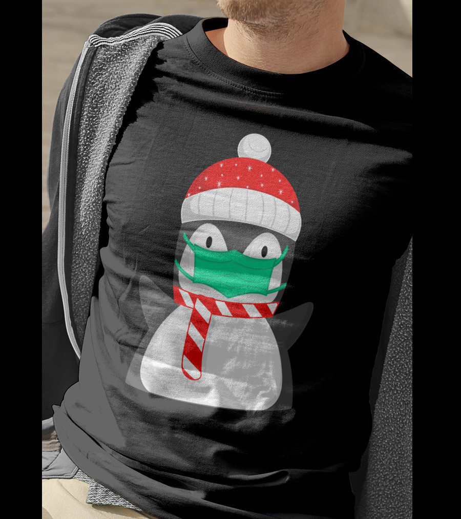 Pineguine Masked Penguin In Winter Hat And Scarf T-Shirt