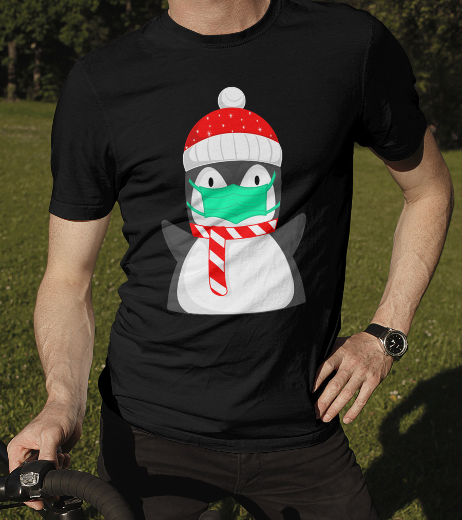 Pineguine Masked Penguin In Winter Hat And Scarf T-Shirt