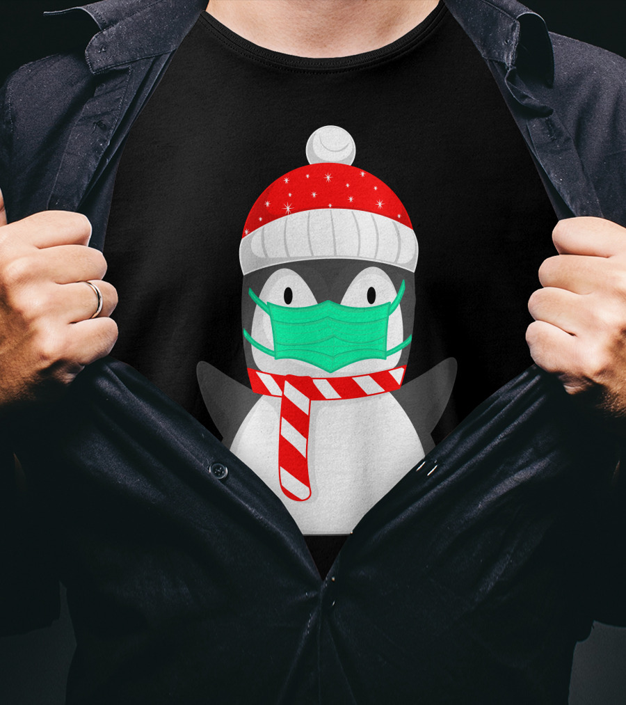 Pineguine Masked Penguin In Winter Hat And Scarf T-Shirt