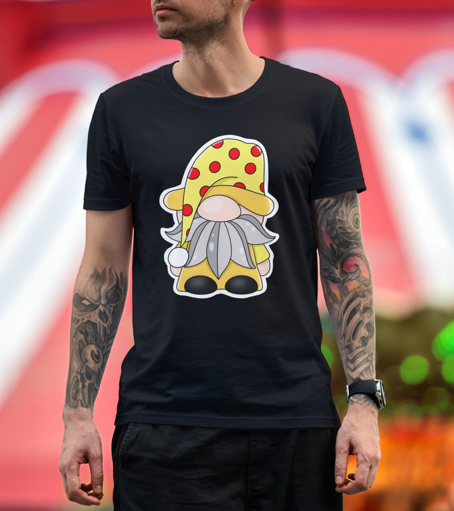 Funny Gnomes Yellow Red Polka Dot Hat T-Shirt