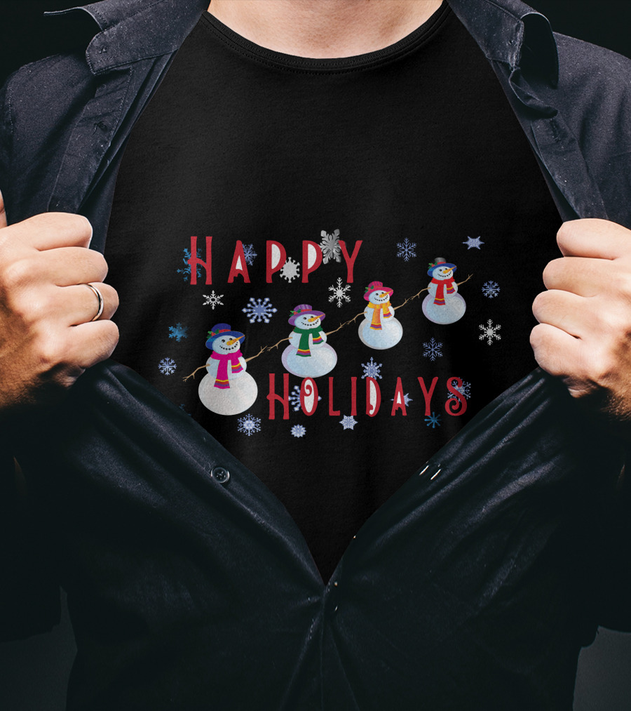 Happy Holidays Snowmen With Snowflakes T-Shirt