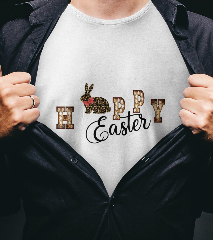Happy Easter Bunny With Floral Accents And Decorative Text T-Shirt
