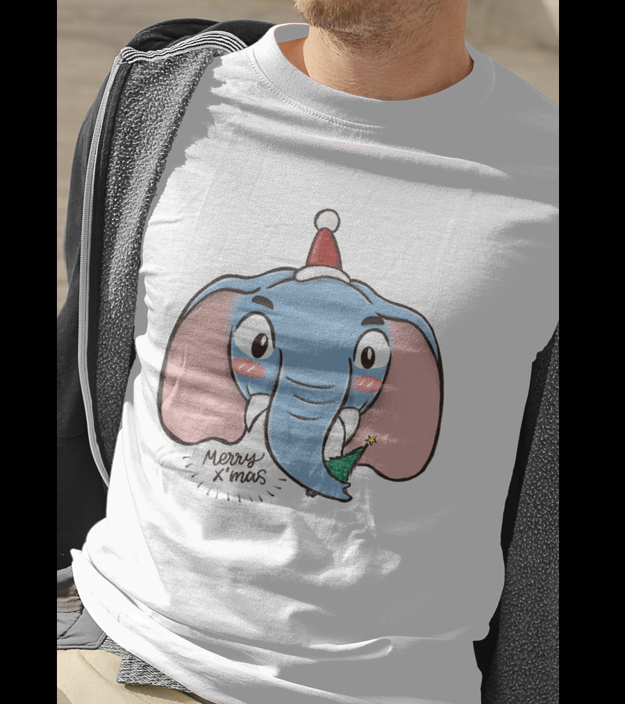Merry X'mas Elephant Cartoon Christmas Animal T-Shirt