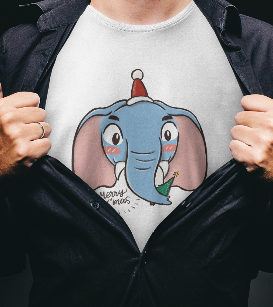 Merry X'mas Elephant Cartoon Christmas Animal T-Shirt