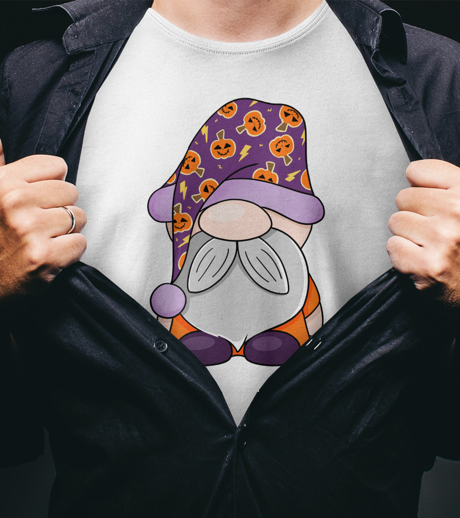 Fantastic Gnome Halloween Pumpkin Pattern Hat And Costume T-Shirt