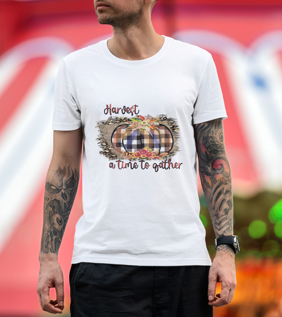 Harvest A Time To Gather Plaid Pumpkin Floral Arrangement T-Shirt