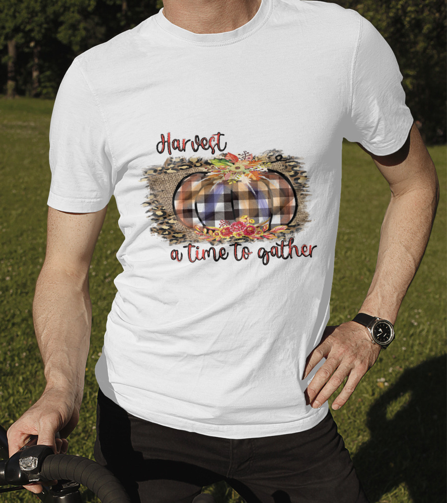 Harvest A Time To Gather Plaid Pumpkin Floral Arrangement T-Shirt