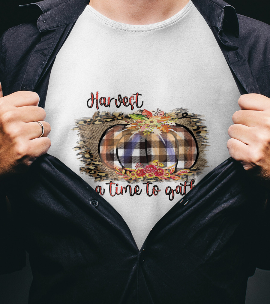 Harvest A Time To Gather Plaid Pumpkin Floral Arrangement T-Shirt