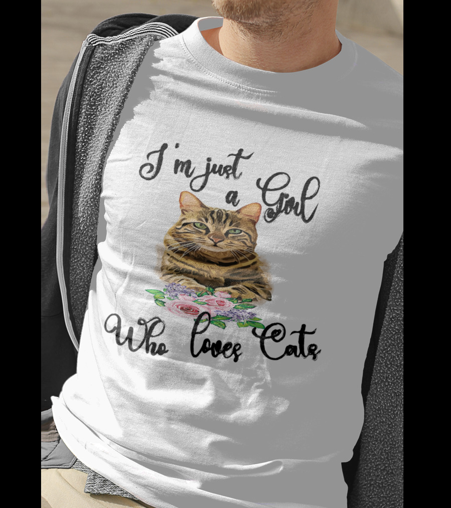 I'm Just A Girl Who Loves Cats With Floral Cat T-Shirt