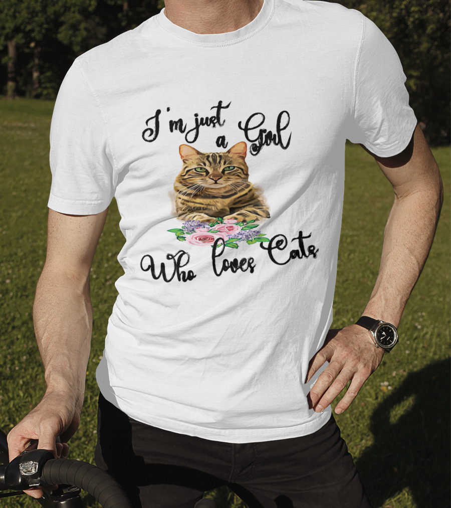 I'm Just A Girl Who Loves Cats With Floral Cat T-Shirt
