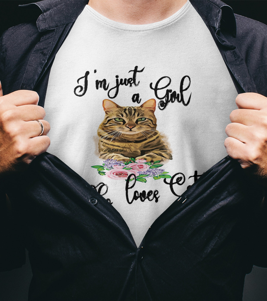 I'm Just A Girl Who Loves Cats With Floral Cat T-Shirt
