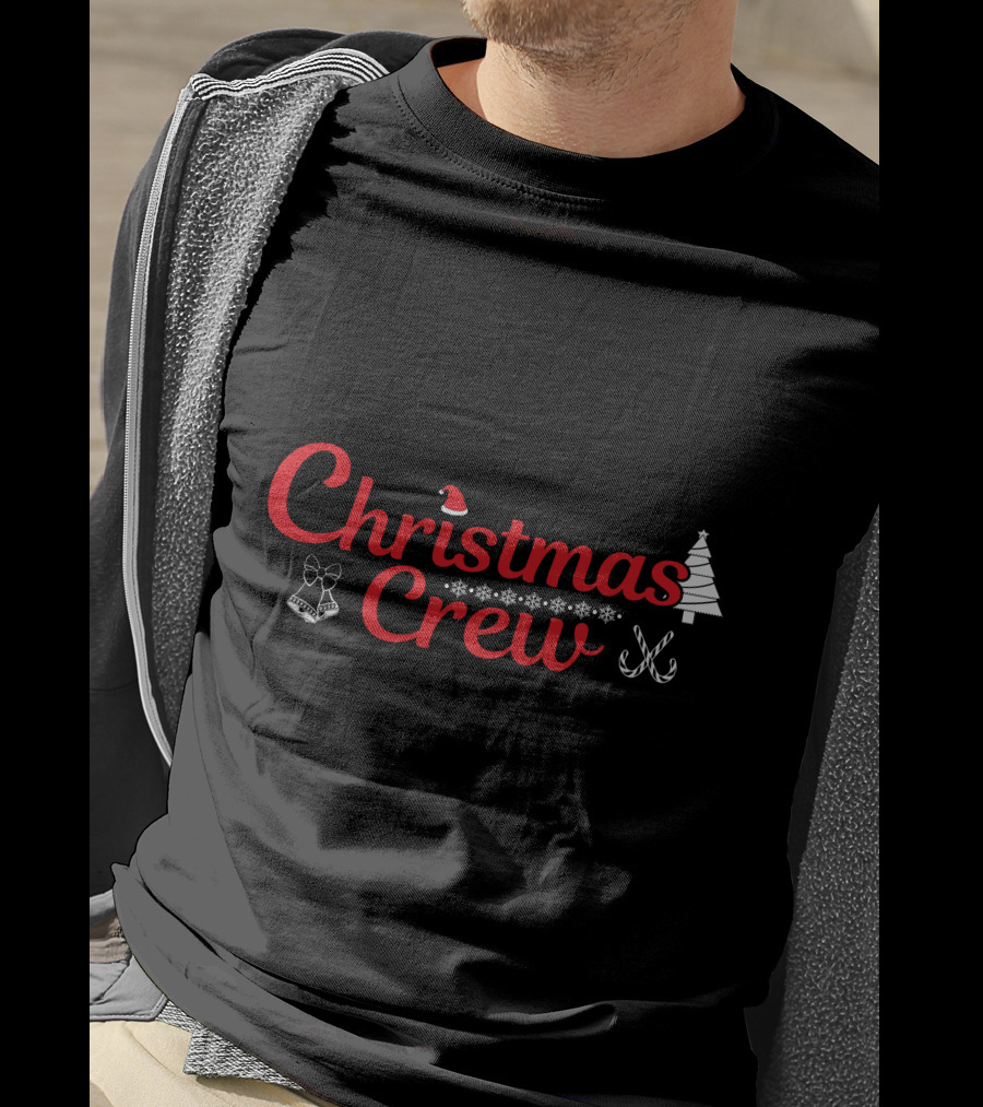 Christmas Crew Santa Hat Snowflakes Bow Candy Canes Tree T-Shirt