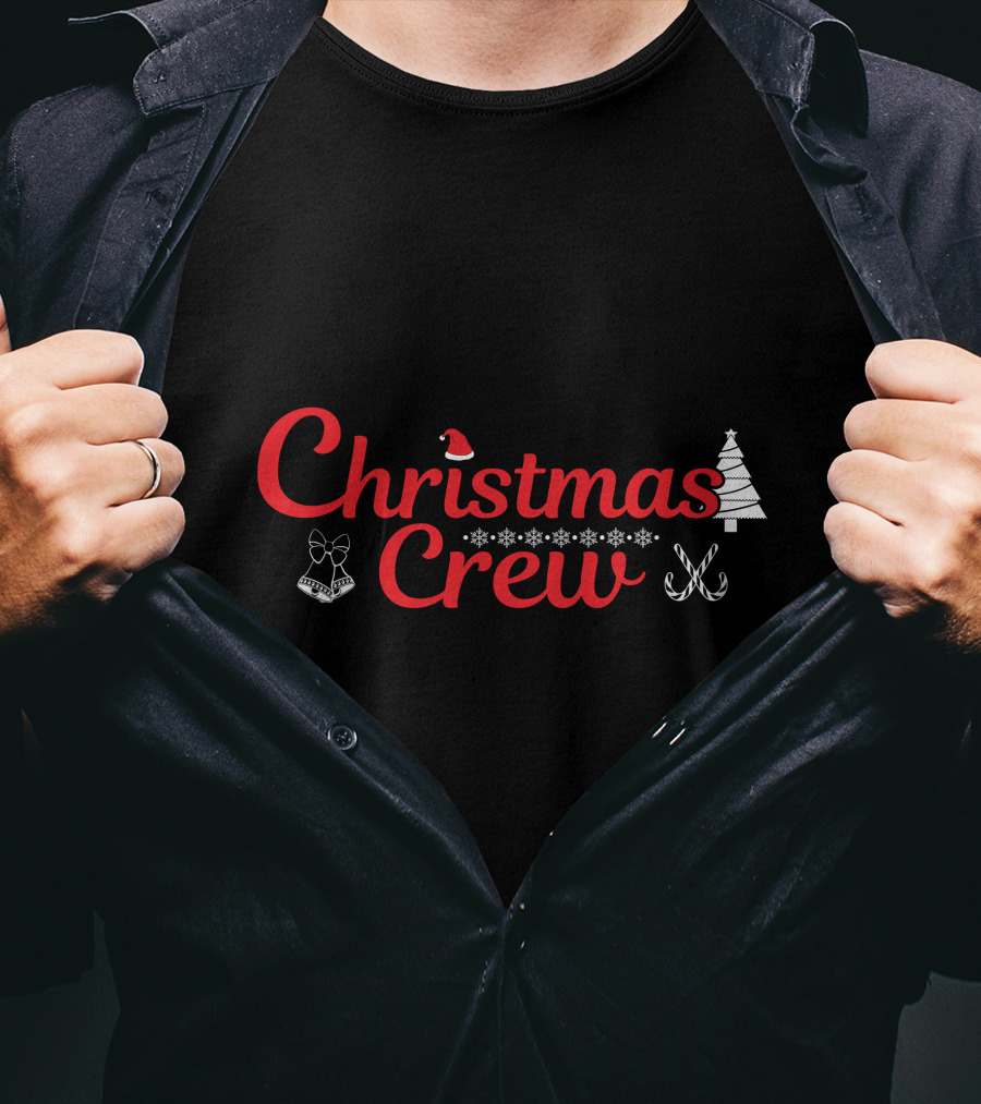 Christmas Crew Santa Hat Snowflakes Bow Candy Canes Tree T-Shirt