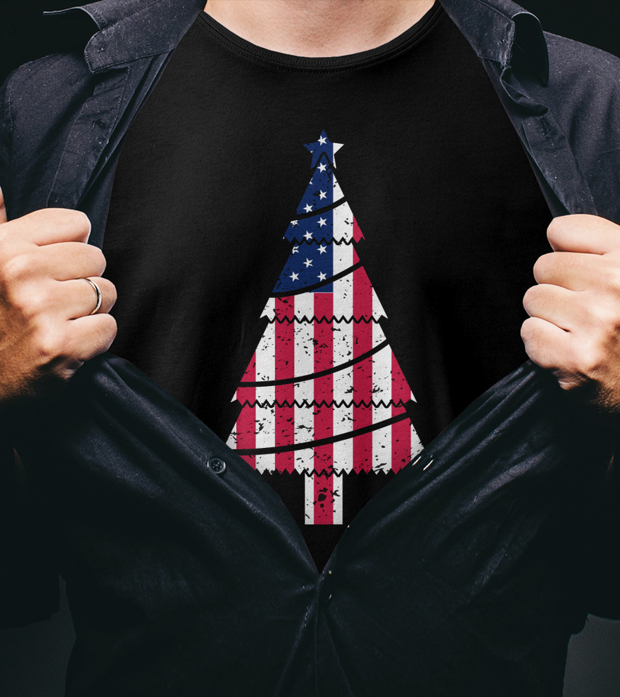 USA Flag Christmas Tree T-Shirt