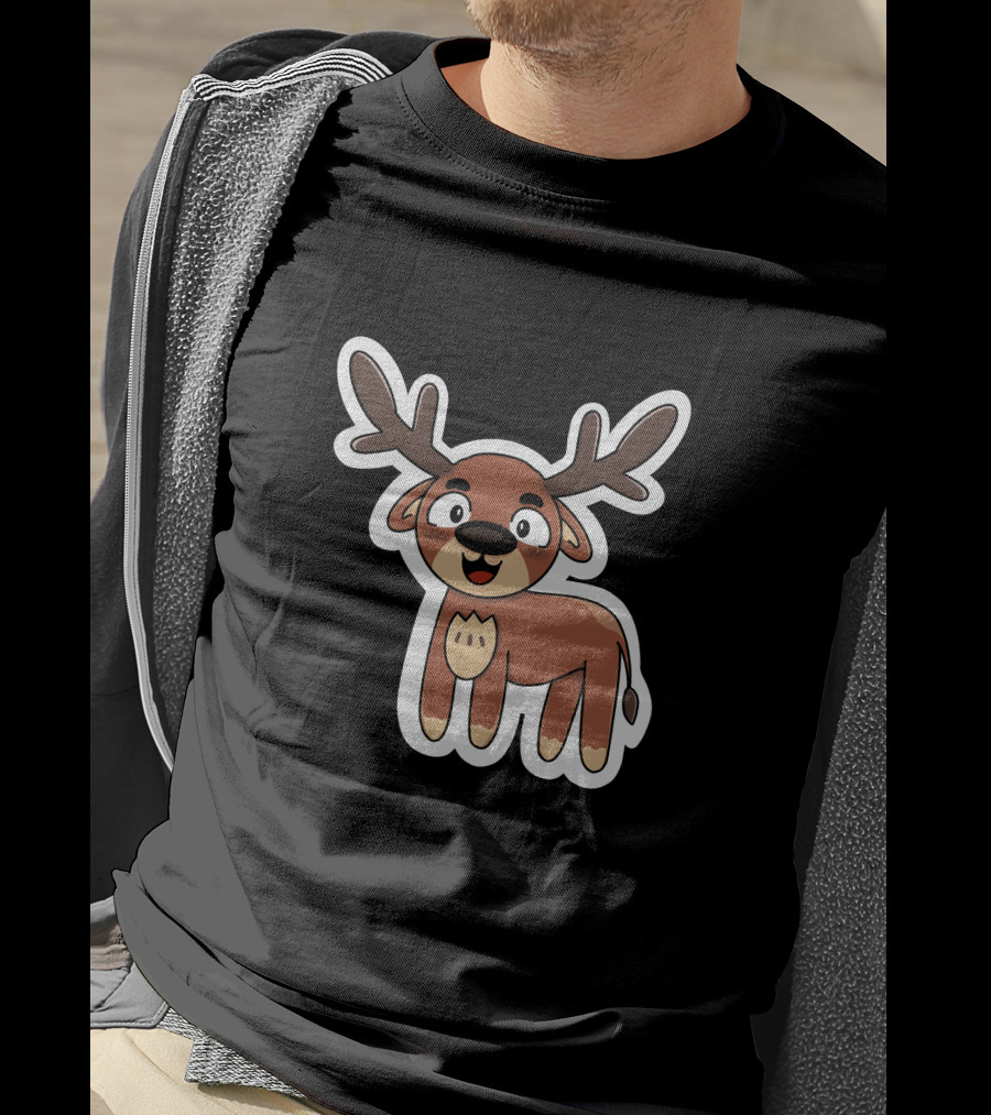 Deer Sticker Cute Cartoon Antler Character T-Shirt
