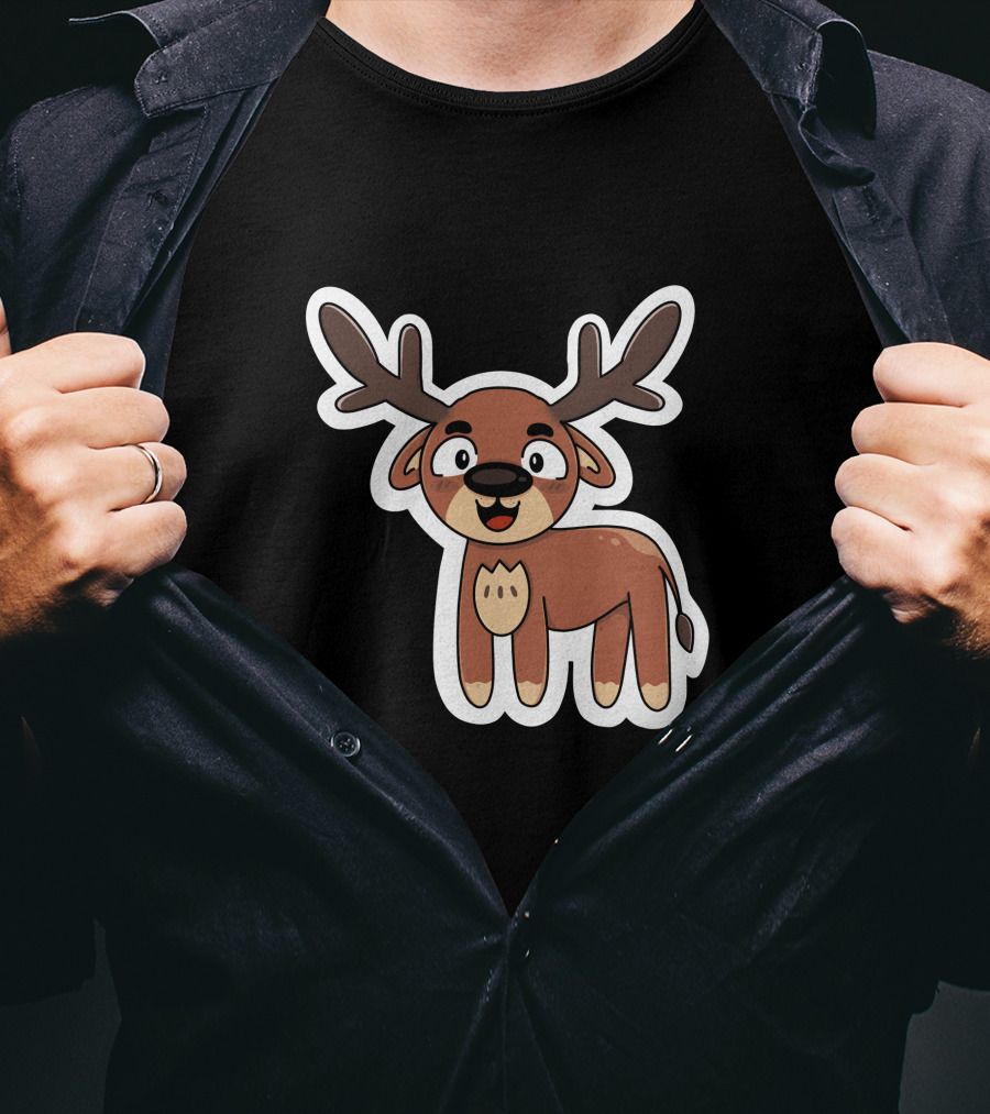 Deer Sticker Cute Cartoon Antler Character T-Shirt