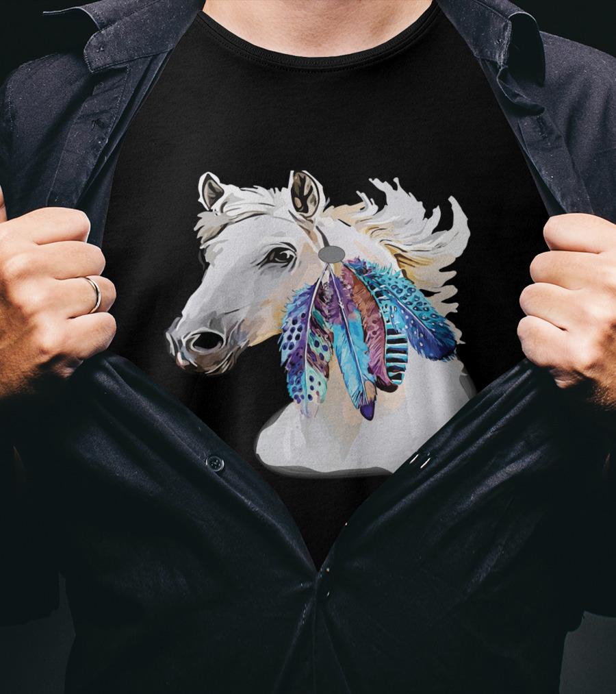 Horse Boho Feathers Vibrant Mane T-Shirt