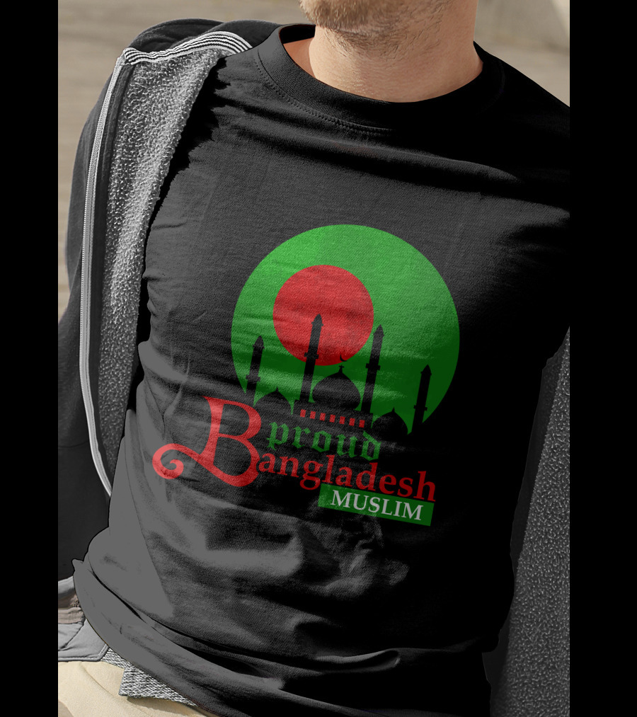 Proud Bangladesh Muslim Mosque Silhouette Flag T-Shirt