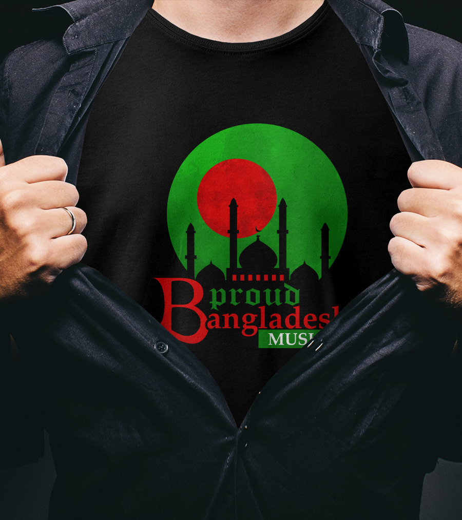 Proud Bangladesh Muslim Mosque Silhouette Flag T-Shirt