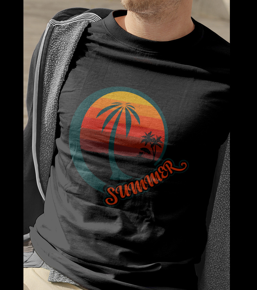 Summer Palm Sunset Beach Scene T-Shirt