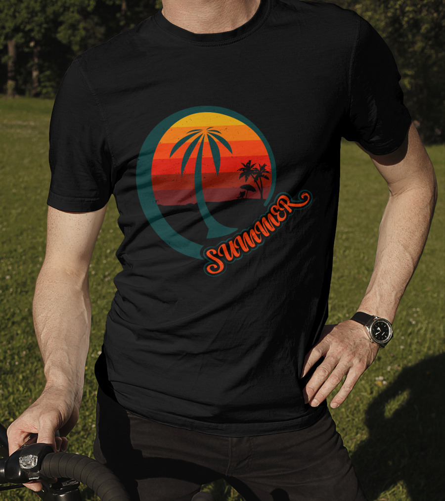 Summer Palm Sunset Beach Scene T-Shirt