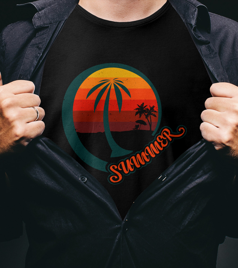 Summer Palm Sunset Beach Scene T-Shirt