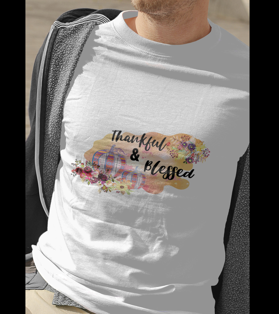 Thankful And Blessed Floral Watercolor Pumpkins T-Shirt