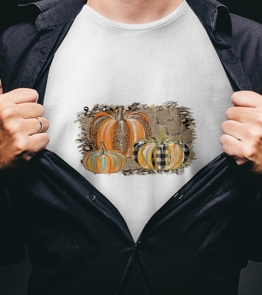 Leopard And Plaid Pumpkins Thanksgiving T-Shirt