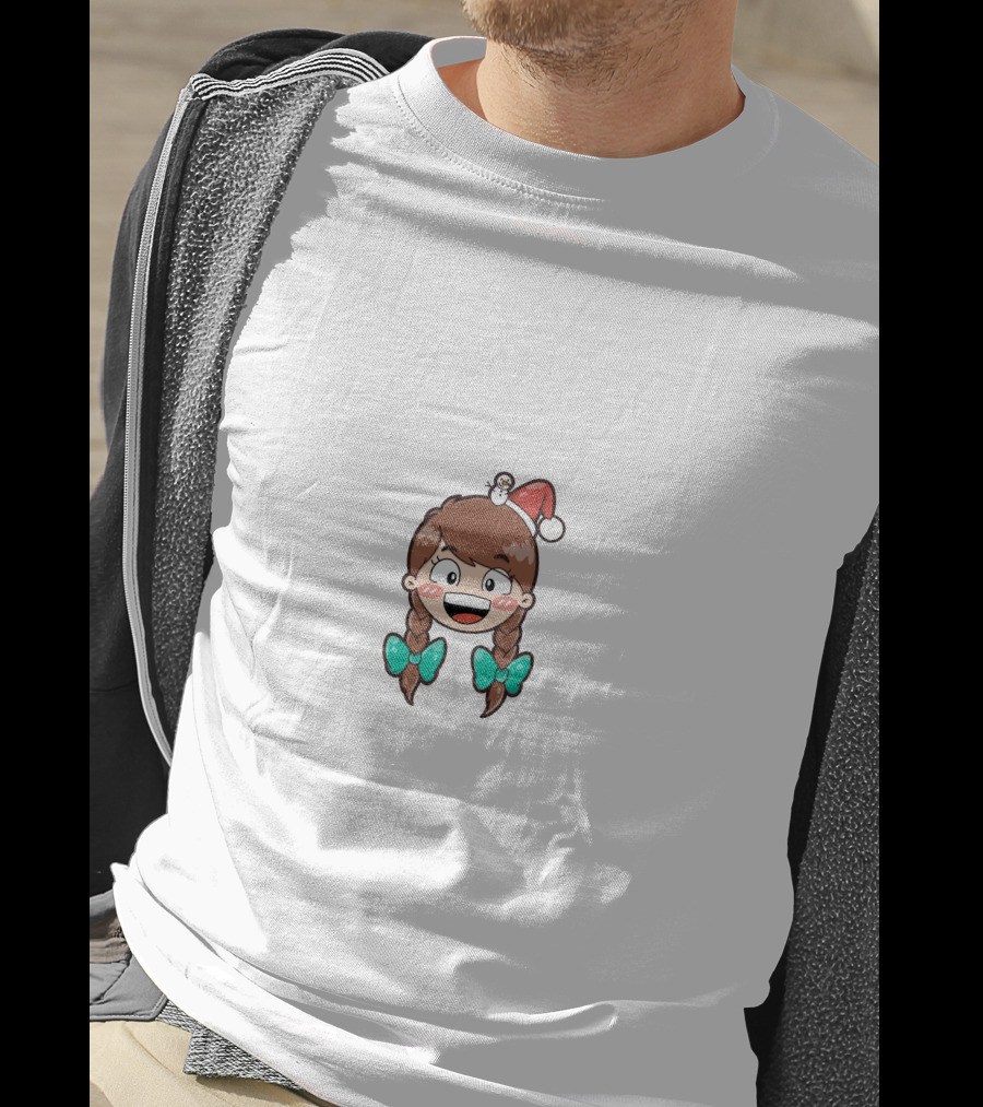 Santy Girl Cute Cartoon With Santa Hat And Snowman T-Shirt