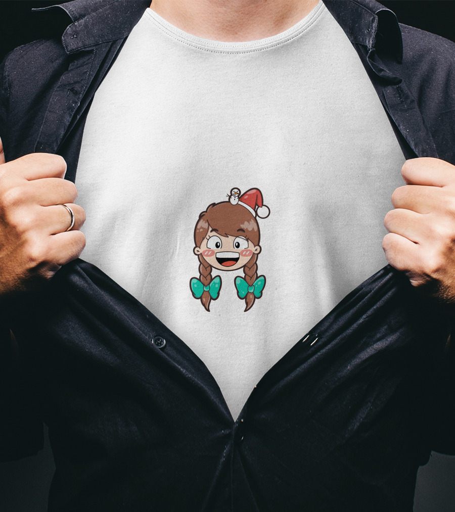 Santy Girl Cute Cartoon With Santa Hat And Snowman T-Shirt
