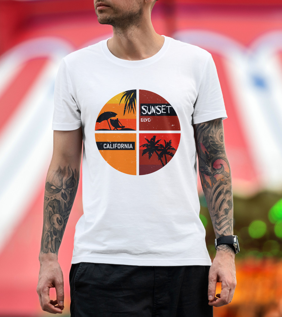 Sunset BLVD California Palm Trees and Beach Chair T-Shirt