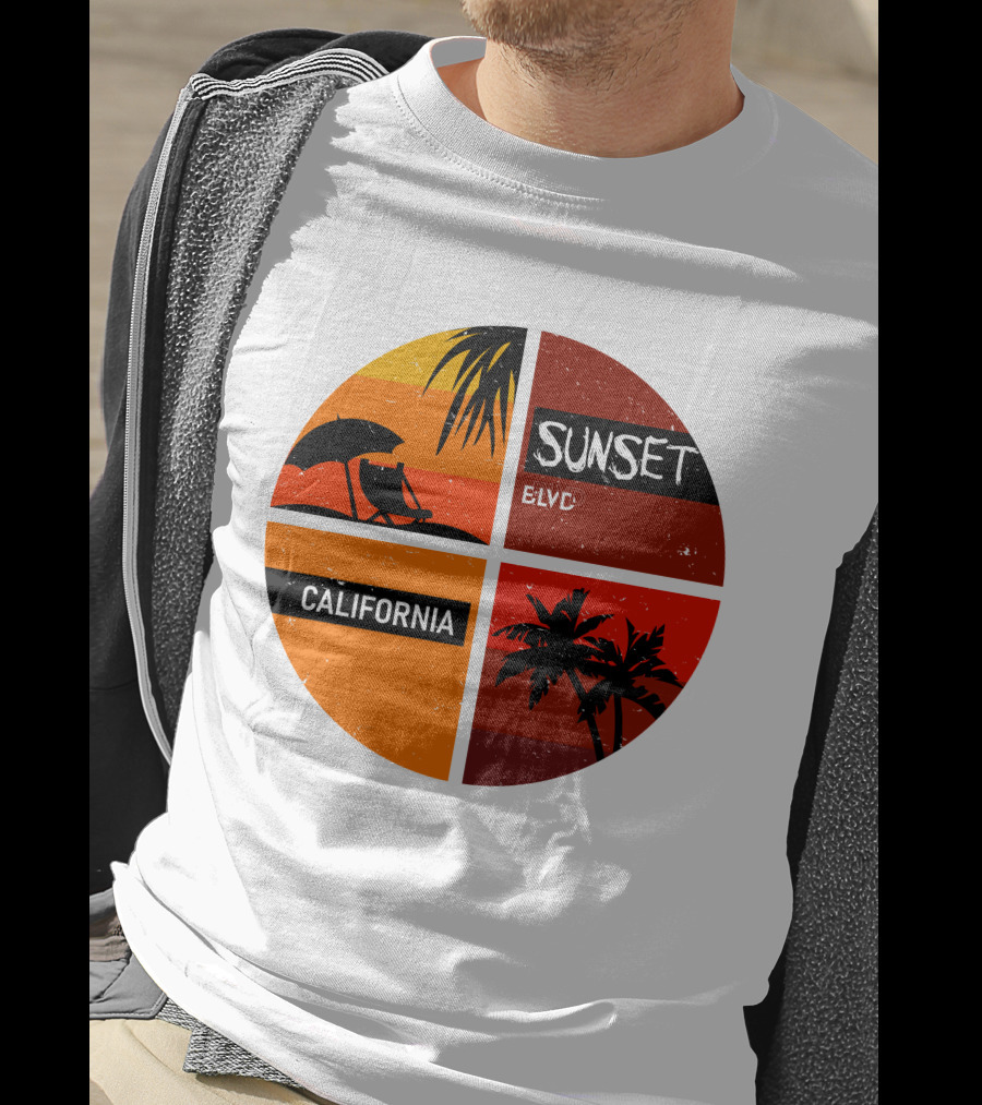 Sunset BLVD California Palm Trees And Beach Chair T-Shirt