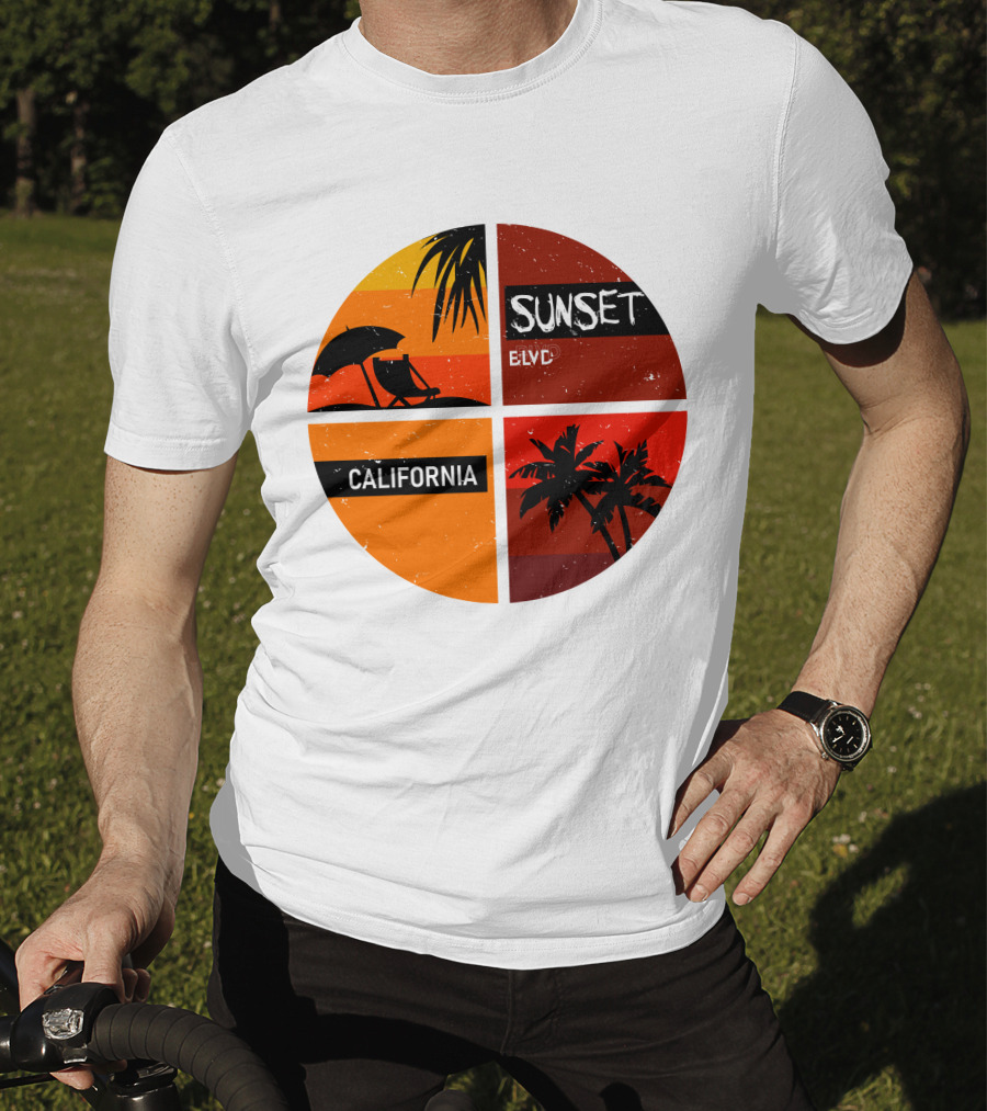 Sunset BLVD California Palm Trees And Beach Chair T-Shirt