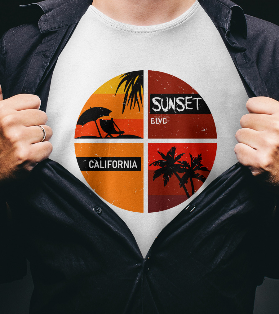 Sunset BLVD California Palm Trees And Beach Chair T-Shirt