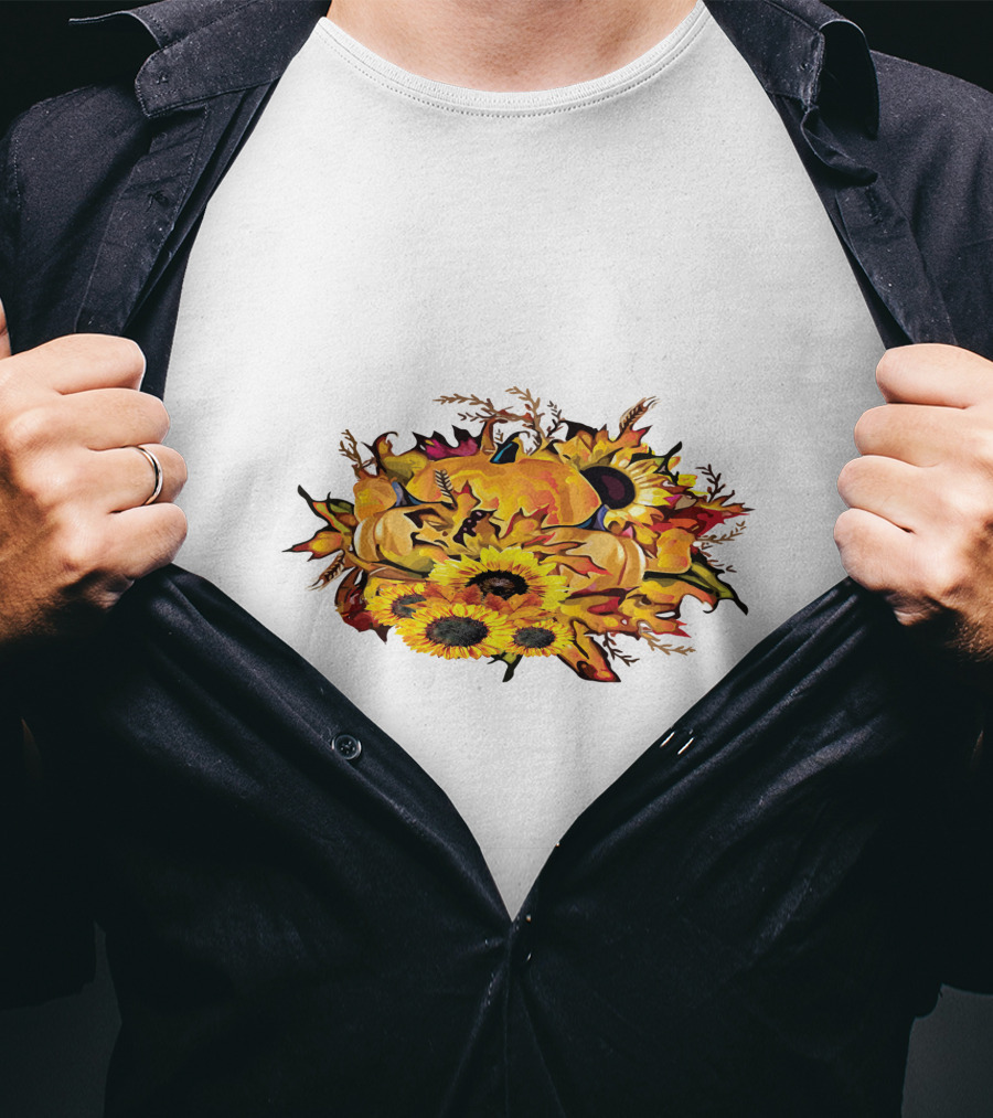Thanksgiving Pumpkins Sunflower Fall Harvest Arrangement T-Shirt