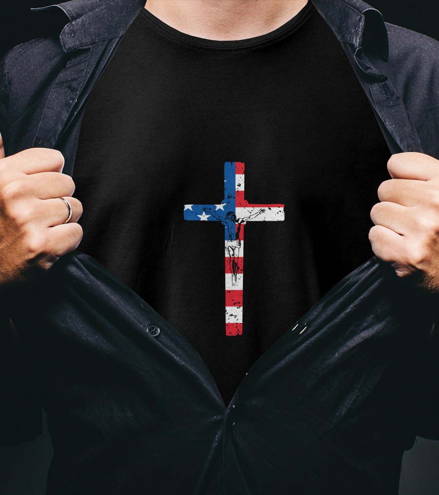 Jesus American Flag Cross Crucifixion T-Shirt