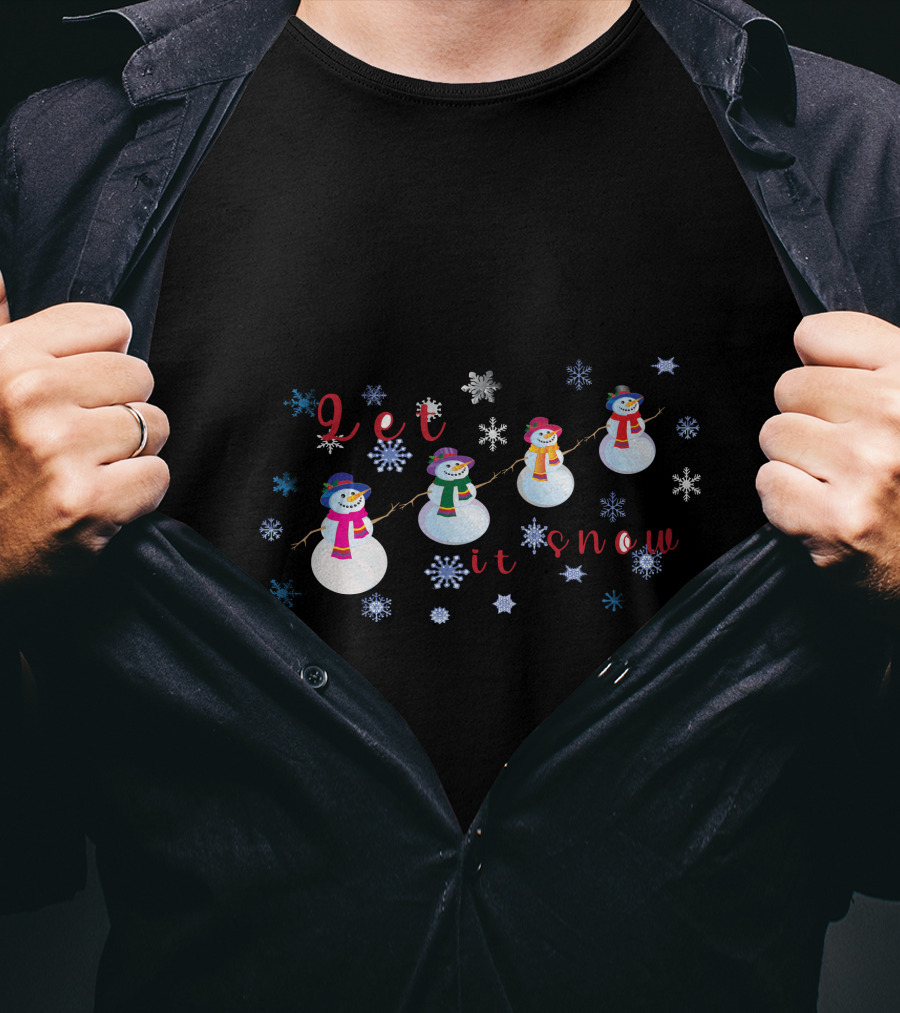 Let It Snow Christmas Snowmen And Snowflakes T-Shirt